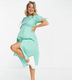 Influence Maternity Midi Dress With Tie Sleeves In Green Gingham