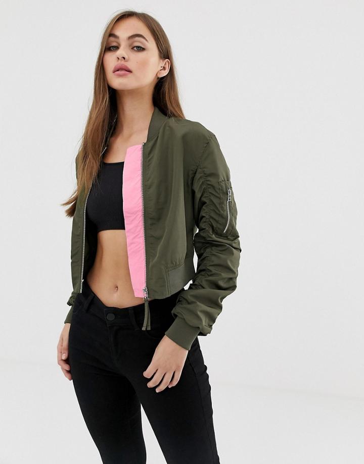 Noisy May Cropped Bomber Jacket - Black