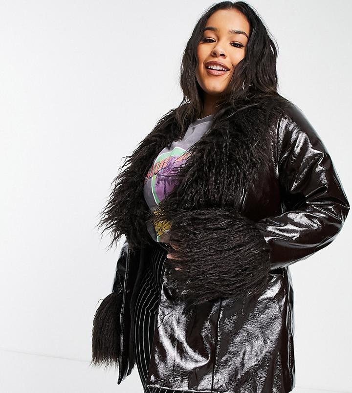 Collusion Plus Faux Fur Coat In Brown