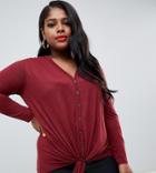 New Look Curve Button Through Tie Front Top - Red