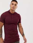 Asos Design Muscle Fit Longline Polo In Burgundy - Red