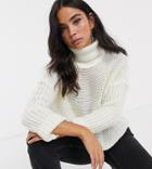Noisy May High Neck Boxy Knitted Sweater In Off White