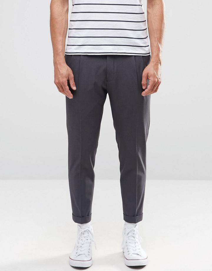 Selected Homme Smart Tapered Trousers In Dogstooth With Turn Up - Gray