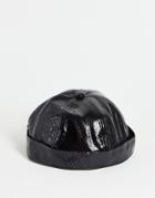 Svnx Pu Croc Leather Skull Cap In Black