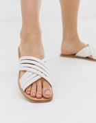 Asos Design Falsetto Cross Strap Flat Sandals In White - White