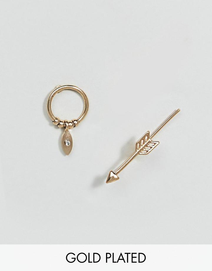 Pilgrim Gold Plated Evil Eye And Arrow Stud Earrings - Gold