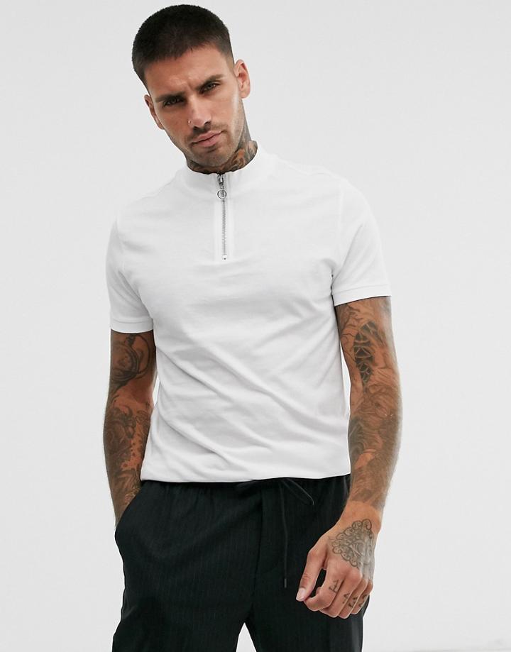 Asos Design Organic T-shirt With Zip Turtleneck In White - White
