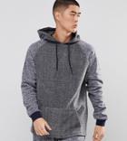 Asos Oversized Longline Hoodie In Fleece With Contrast Sleeves - Navy