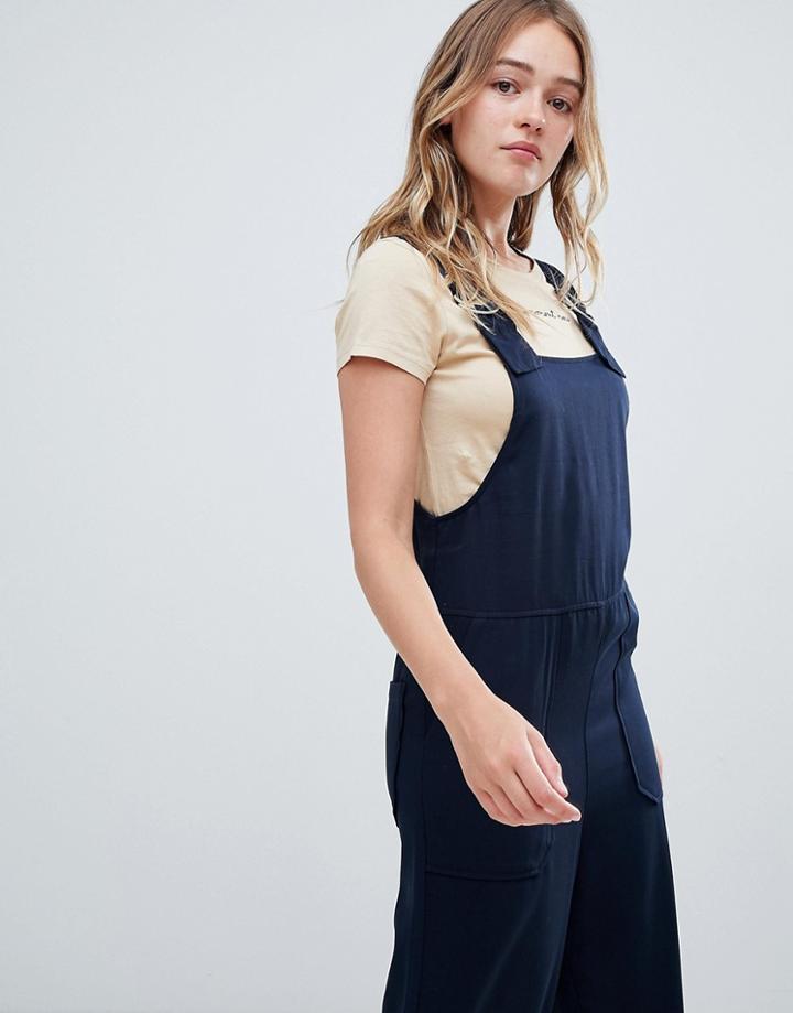 Monki Wide Leg Dungarees In Navy - Navy