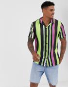 River Island Revere Collar Shirt With Neon Stripe - Black