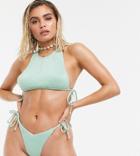 South Beach Exclusive Tank Bikini Top In Pastel Green Glitter - Green