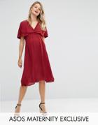 Asos Maternity Wrap Skater Dress With Trim And Tie Waist - Red