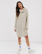 Only Brushed Knitted Longline Roll Neck Mini Dress-beige