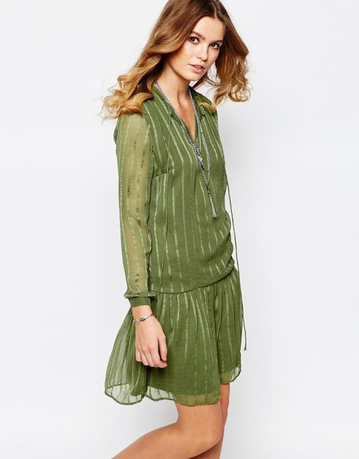First & I Boho Drop Waist Dress - Khaki