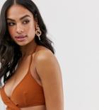 Warehouse Wrap Bikini Top In Tan - Tan