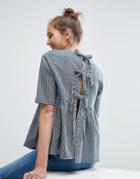 Asos Denim Tie Back Top In Stripe - Blue