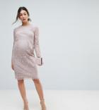 Asos Maternity Lace Long Sleeve Midi Pencil Dress - Pink