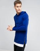 Asos Muscle Hoodie With Side Zips And T-shirt Hem - Blue