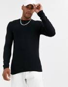 Asos Design Organic Muscle Fit Long Sleeve T-shirt With Grandad Neck In Black