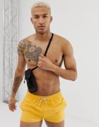 Asos Design Swim Shorts In Mustard Super Short Length With Black & White Drawcord-yellow