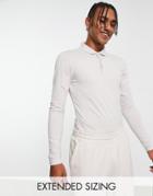 Asos Design Long Sleeve Muscle Fit Jersey Polo In Off White