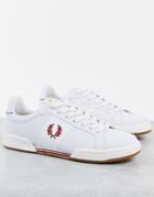 Fred Perry B722 Bonded Leather Sneakers In White/ Red