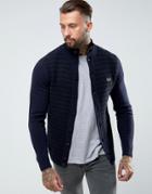Fred Perry Textured Button Through Cardigan In Navy - Navy