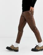 Asos Design Skinny Coated Leather Look Jeans In Brown Snakeskin