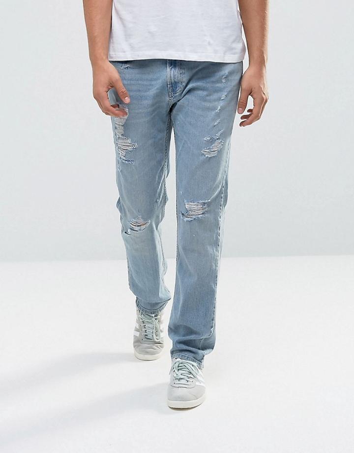 Hollister Jeans Slim Fit Destroyed Light Wash - Blue