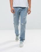 Hollister Jeans Slim Fit Destroyed Light Wash - Blue