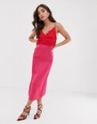 Never Fully Dressed Satin Cami Dress With Lace Bust Detail In Pink