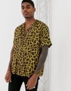 Asos Design Relaxed Fit Shirt In Giraffe Print - Brown
