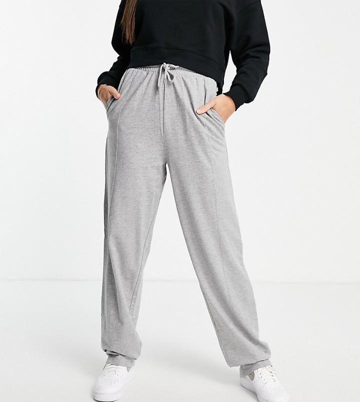 Asos Design Tall Straight Leg Sweatpants With Deep Waistband And Pintuck In Organic Cotton In Gray Heather-grey