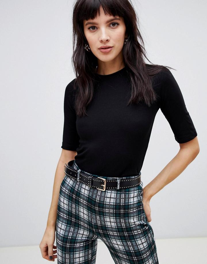 Stradivarius 3/4 Sleeve Ribbed Top - Brown