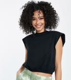 Noisy May Tall Cropped T-shirt With Padded Shoulders In Black