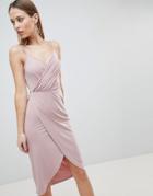 Asos Design Cami Drape Cowl Back Slinky Midi Dress - Pink