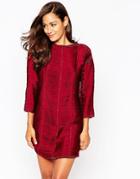 Asos Sweater Dress With Fringe Detail - Dark Red