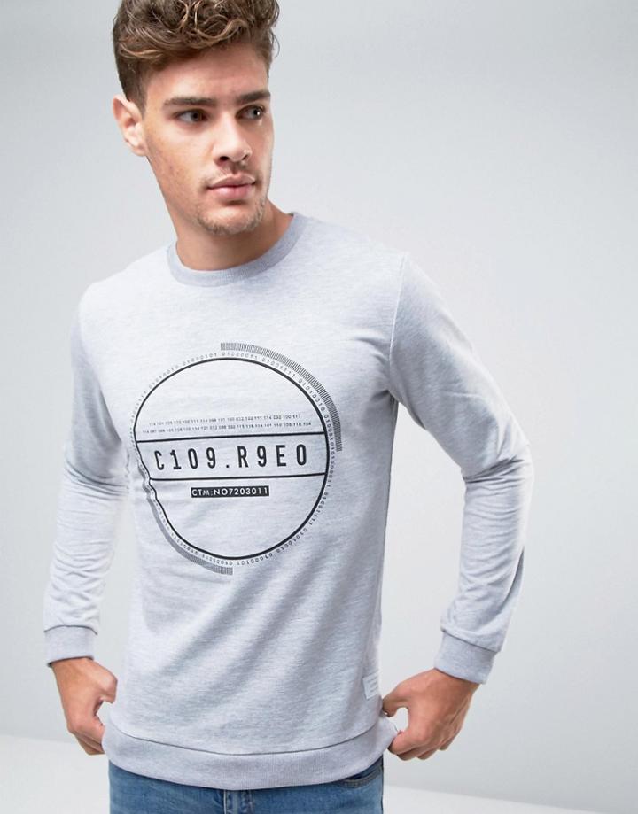 Jack & Jones Geo Print Crew Neck Sweat - Gray