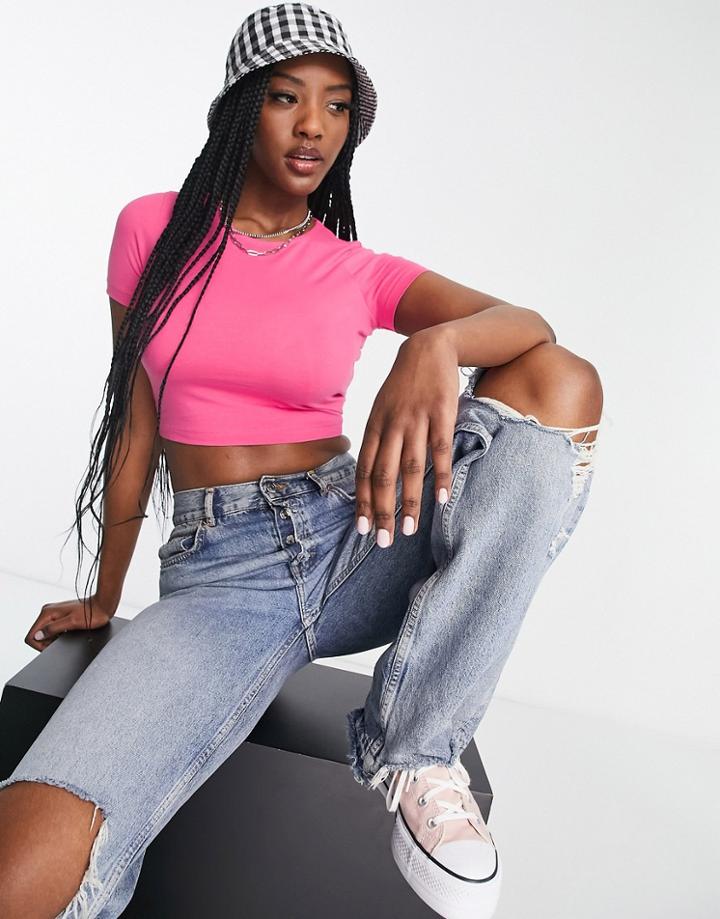 Asos Design Hourglass Fitted Crop T-shirt In Pink