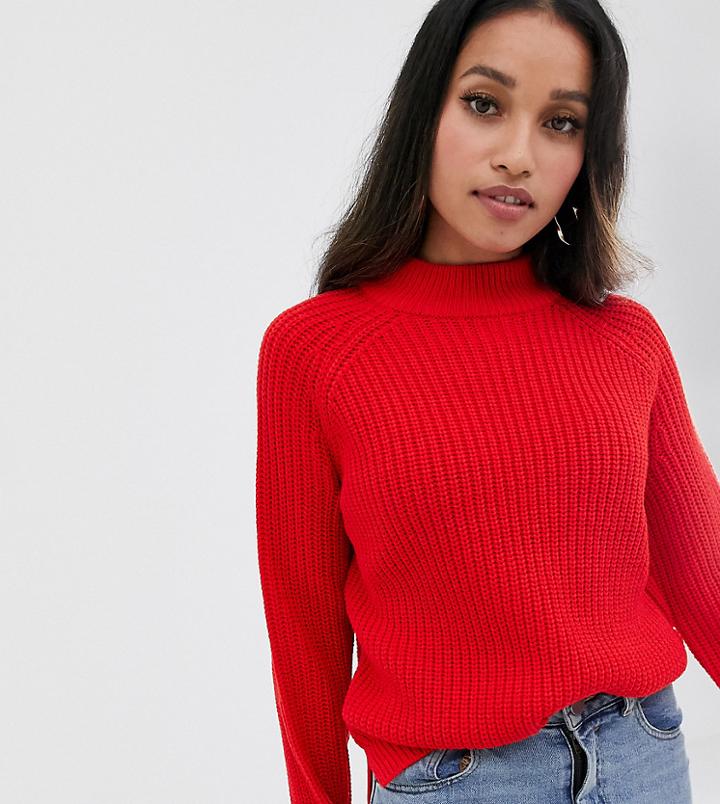 Vero Moda Petite High Neck Ribbed Sweater In Red