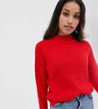 Vero Moda Petite High Neck Ribbed Sweater In Red