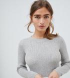 Asos Design Petite Ribbed Sweater In Fine Knit-stone