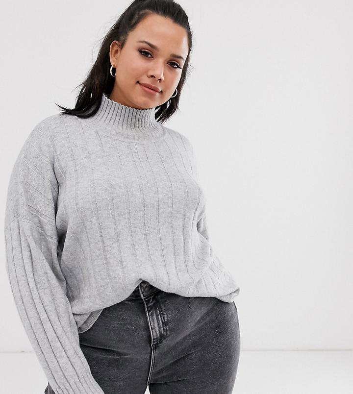 Micha Lounge Curve High Neck Sweater In Rib Knit Two-piece - Gray