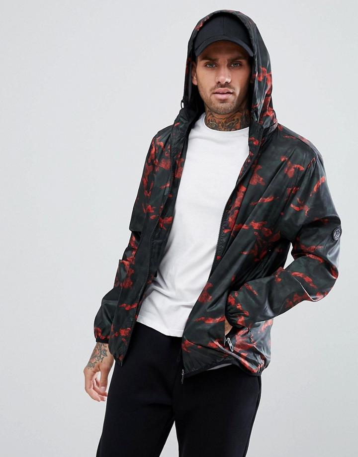 Soul Star Zip Through Printed Nylon Hooded Jacket - Red
