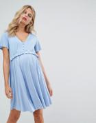 Gebe Maternity Nursing Frill Detail Skater Dress - Blue