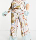 Asos Design Curve Satin Pants In Placement Retro Floral - Part Of A Set-multi