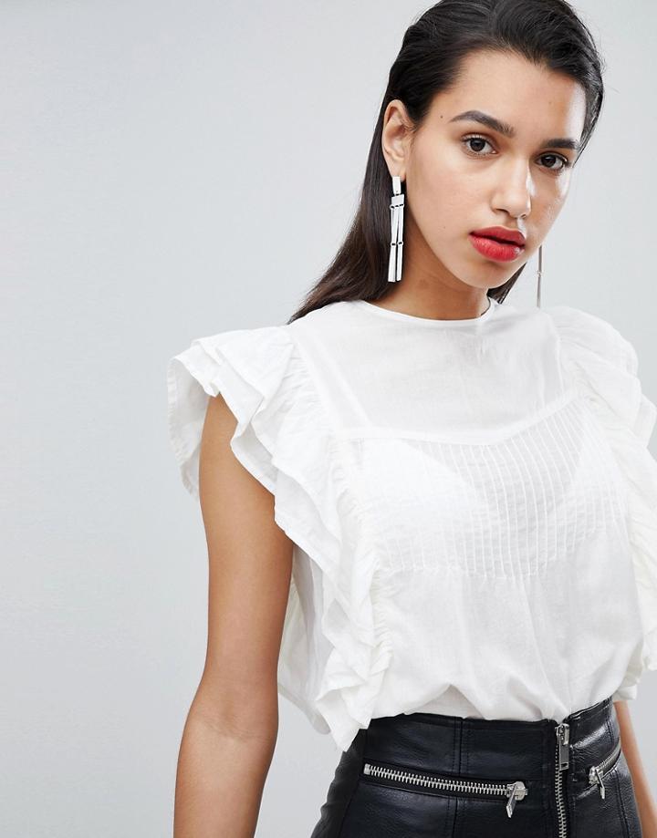 Y.a.s Ruffle Detail Cotton Blouse - White