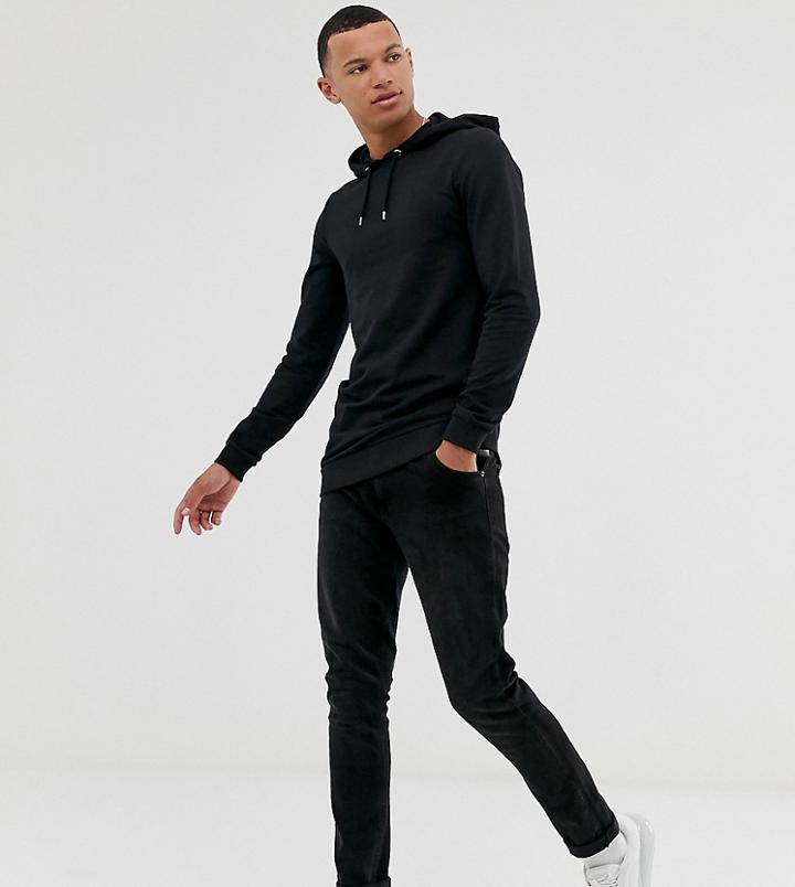 Asos Design Tall Longline Muscle Hoodie In Black - Black
