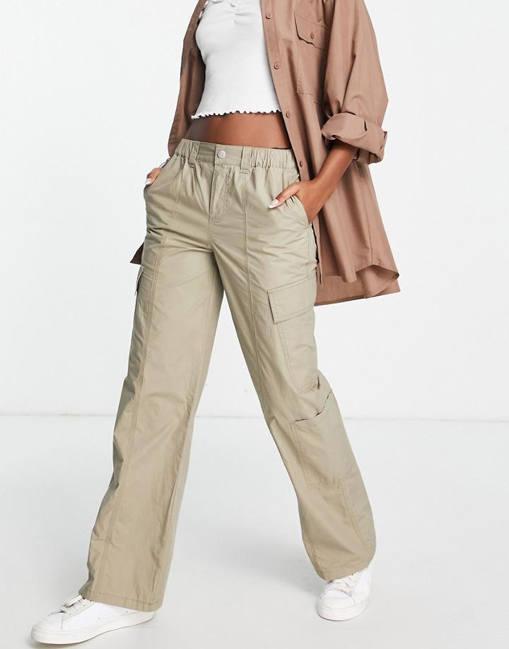 Asos Design 00s Low Rise Cargo Pants In Washed Khaki-green