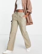 Asos Design 00s Low Rise Cargo Pants In Washed Khaki-green